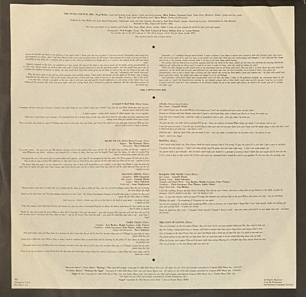 The Style Council : The Cost Of Loving (LP, Album, 70 )