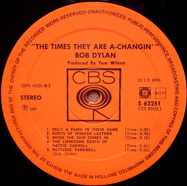 Bob Dylan : The Times They Are A-Changin' (LP, Album)