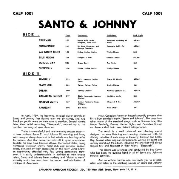 Santo & Johnny : Santo & Johnny (LP, Album, Mono, RP)