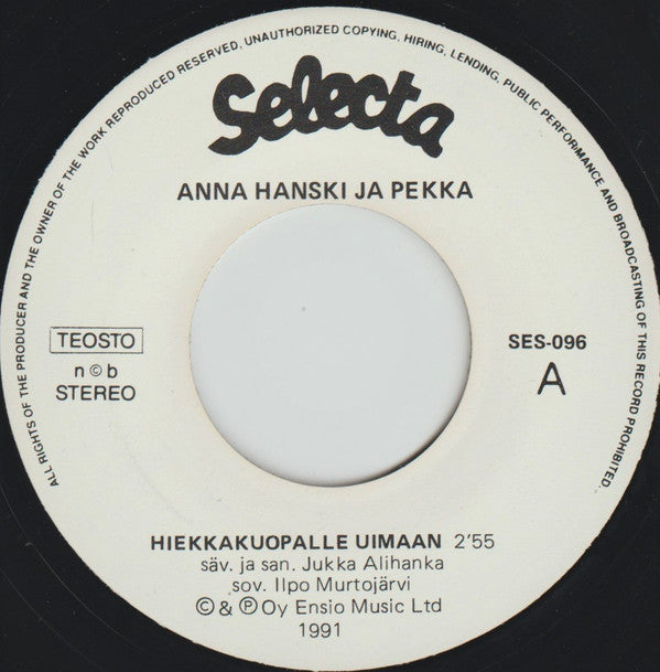 Anna Hanski : Hiekkakuopalle Uimaan / Mustikkasuu (7", Single)