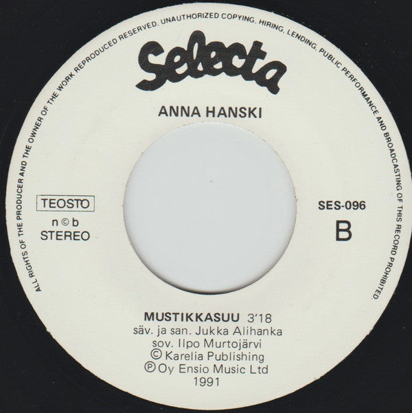 Anna Hanski : Hiekkakuopalle Uimaan / Mustikkasuu (7", Single)