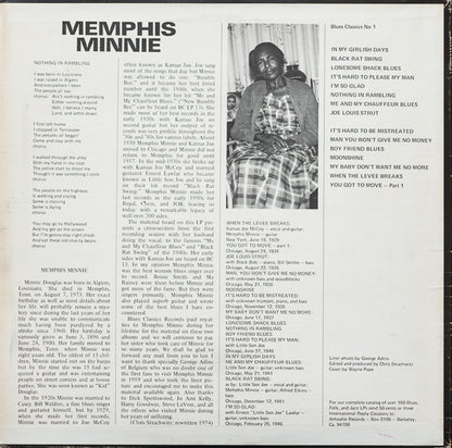 Memphis Minnie : Blues Classics By Memphis Minnie (LP, Comp, RE)