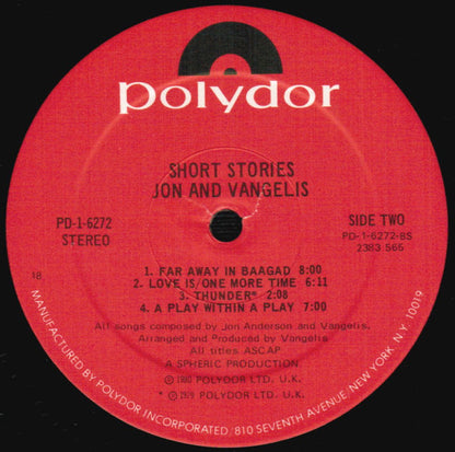 Jon And Vangelis* : Short Stories (LP, Album, 18,)