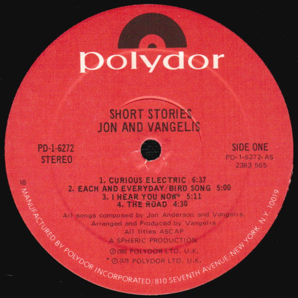 Jon And Vangelis* : Short Stories (LP, Album, 18,)