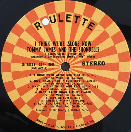 Tommy James & The Shondells : I Think We're Alone Now (LP, Album, Ori)
