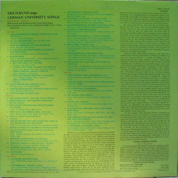 Erich Kunz : Erich Kunz Sings German University Songs (2xLP, Album, Comp)