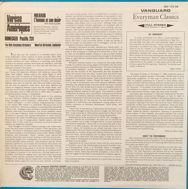 Edgard Varèse / Darius Milhaud / Arthur Honegger : Amériques / L'Homme Et Son Désir / Pacific 231 (LP)