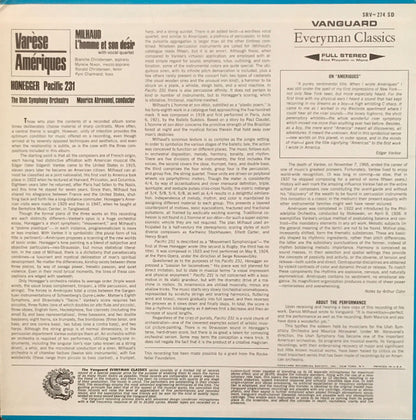 Edgard Varèse / Darius Milhaud / Arthur Honegger : Amériques / L'Homme Et Son Désir / Pacific 231 (LP)