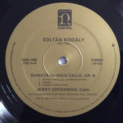 Zoltán Kodály – Jerry Grossman, Daniel Phillips : Sonata For Solo Cello, Op. 8 / Duo For Violin & Cello, Op. 7 (LP)