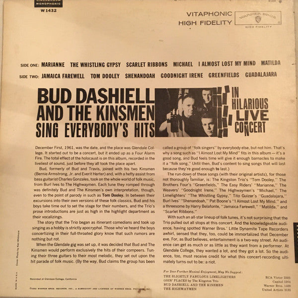Bud Dashiell & The Kinsmen with Bernie Armstrong Jr. and Everit Herter : Live Concert Extraord!nary - Bud Dashiell & The Kinsmen Sing Everybody's Hits (LP, Mono)
