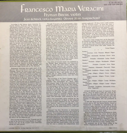 Francesco Maria Veracini : Sonatas Nos 1 -- 2 -- 4 -- 8 (LP)