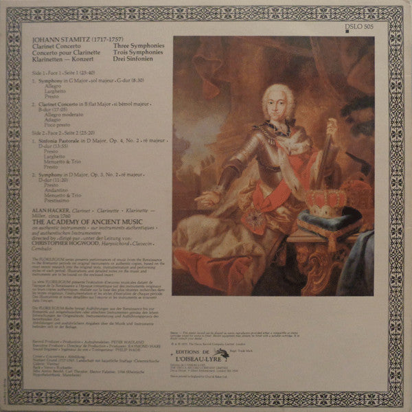 Jan Václav Antonín Stamic - The Academy Of Ancient Music : Clarinet Concerto / Three Symphonies (LP)