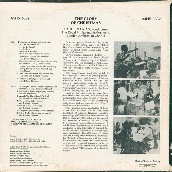Paul Freeman (3) Conducting The Royal Philharmonic Orchestra, London Ambrosian Chorus* : The Glory of Christmas (LP, Album)