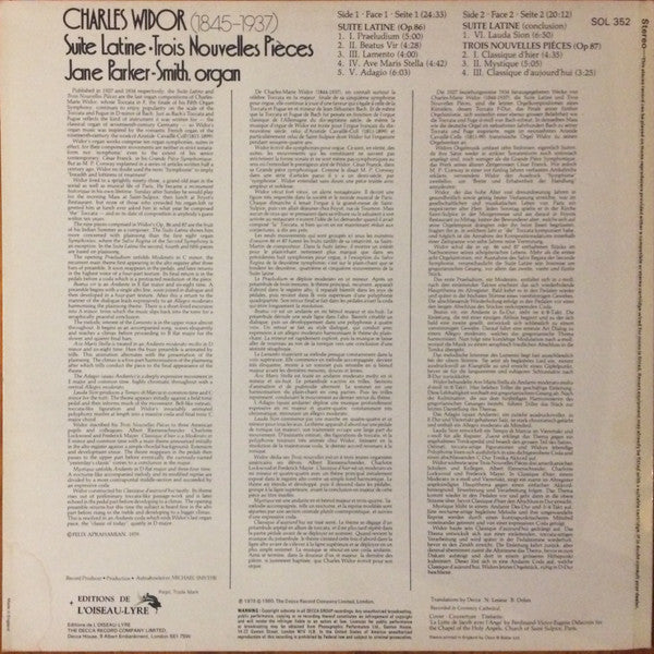 Charles-Marie Widor, Jane Parker-Smith : Suite Latine / Trois Nouvelles Pièces (LP, Album)