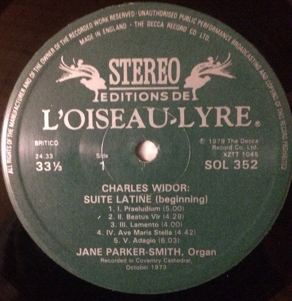 Charles-Marie Widor, Jane Parker-Smith : Suite Latine / Trois Nouvelles Pièces (LP, Album)