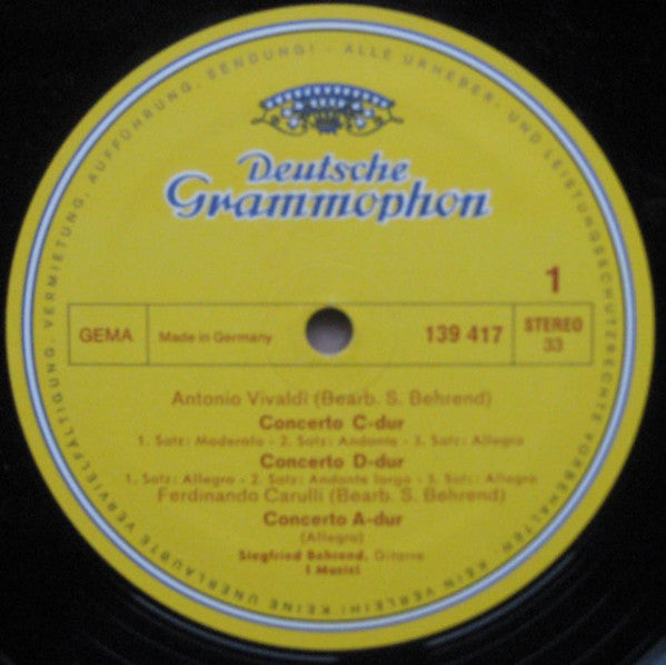 Siegfried Behrend, Antonio Vivaldi, Fernando Carulli, Mauro Giuliani (2) : Altitalienische Gitarrenkonzerte (LP)