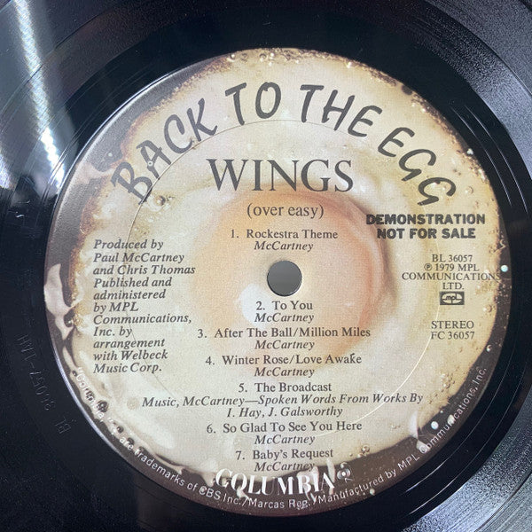 Wings (2) : Back To The Egg (LP, Album, Promo)