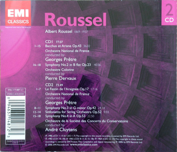 Albert Roussel, Georges Prêtre, Pierre Dervaux (2), André Cluytens : Symphonies 2, 3 & 4 / Bacchus Et Ariane / Le Festin De L'Araignée / Sinfonietta (2xCD, Comp, RM)