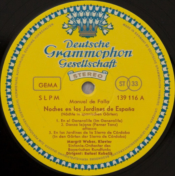 Manuel De Falla / Bohuslav Martinů, Margrit Weber · Symphonie-Orchester Des Bayerischen Rundfunks · Rafael Kubelik : Noches En Los Jardines De España / Fantasia Concertante (LP)