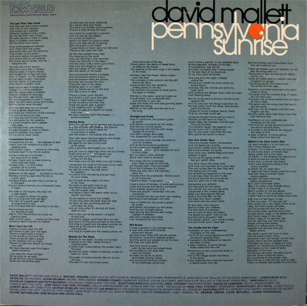 David Mallett : Pennsylvania Sunrise (LP, Album)