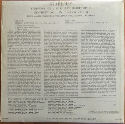 Jean Sibelius, Lorin Maazel, Wiener Philharmoniker : Symphony №5 In E Flat Major, Op. 82 / Symphony №7 In C Major, Op. 105 (LP)