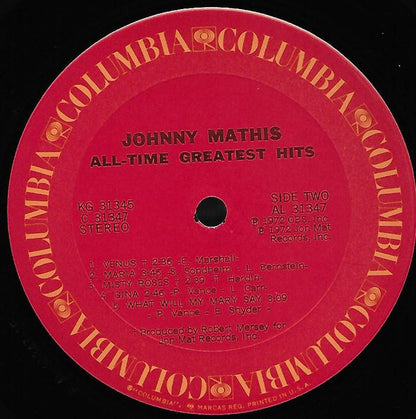Johnny Mathis : Johnny Mathis' All-Time Greatest Hits (2xLP, Comp, RE, Gat)