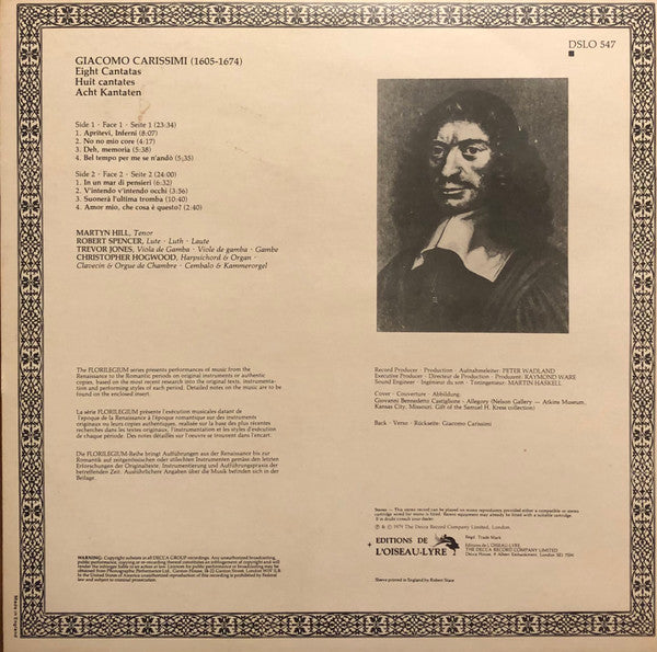 Giacomo Carissimi - Martyn Hill, Trevor Jones (4), Robert Spencer (2), Christopher Hogwood : Eight Cantatas (LP, Album)