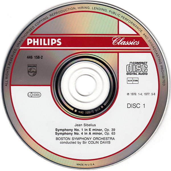 Jean Sibelius - Boston Symphony Orchestra, Sir Colin Davis : The Complete Symphonies 1 - Symphonies Nos. 1, 2, 4, 5 (2xCD, Comp, RM)