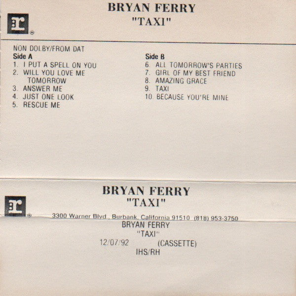 Bryan Ferry : Taxi (Cass, Advance, Album)