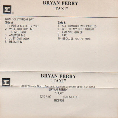 Bryan Ferry : Taxi (Cass, Advance, Album)