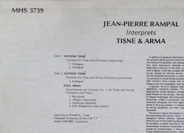 Jean-Pierre Rampal Interprets Antoine Tisné & Paul Arma : Jean-Pierre Rampal Interprets Tisné & Arma (LP)