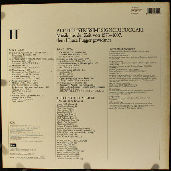 Gregor Aichinger, Constantino Ferrabosco, Hans Leo Haßler und Jakob Hassler, Orazio Vecchi, Jacopo Peeters - The Consort Of Musicke • Emma Kirkby • Anthony Rooley : All' Illustrissimi Signori Fuccari, II (Musik Aus Der Zeit Von 1573-1603) (LP)