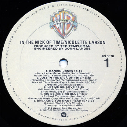 Nicolette Larson : In The Nick Of Time (LP, Album, Win)