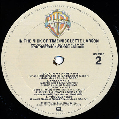 Nicolette Larson : In The Nick Of Time (LP, Album, Win)
