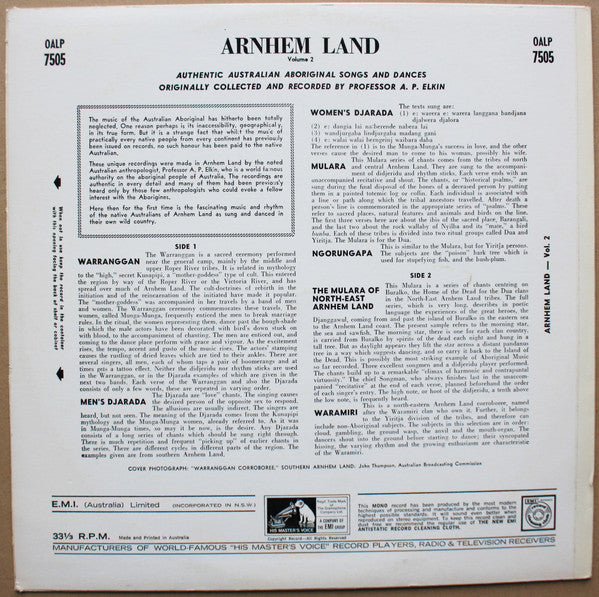Australian Aborigines : Arnhem Land Volume 2: Authentic Australian Aboriginal Songs And Dances (LP, Mono, RP)