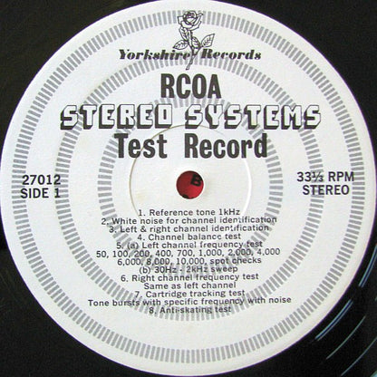 No Artist : RCOA Stereo Systems Test Record (LP)