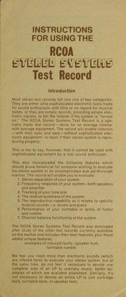 No Artist : RCOA Stereo Systems Test Record (LP)