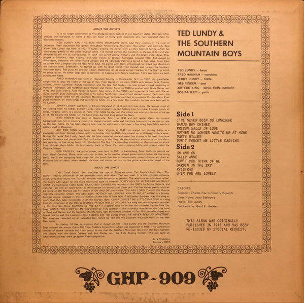 Ted Lundy, Bob Paisley & The Southern Mountain Boys : Ted Lundy, Bob Paisley & The Southern Mountain Boys (LP, Album, RE)