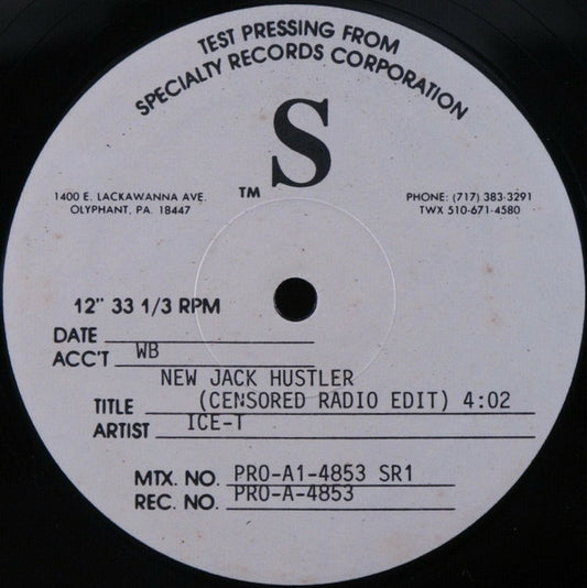 Ice-T : New Jack Hustler (Censored Radio Edit) (12", TP)