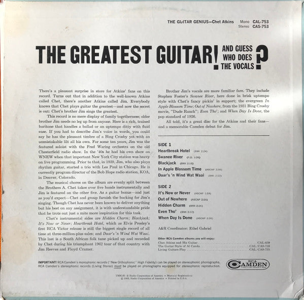 Chet Atkins : The Guitar Genius (LP, Album, Mono)