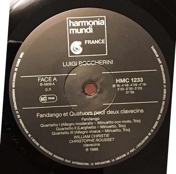 Luigi Boccherini, William Christie, Christophe Rousset : Quatuors Pour Deux Clavecins / Fandango (LP)
