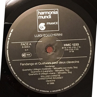 Luigi Boccherini, William Christie, Christophe Rousset : Quatuors Pour Deux Clavecins / Fandango (LP)