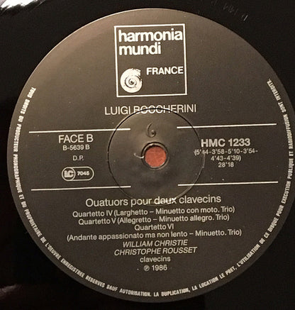 Luigi Boccherini, William Christie, Christophe Rousset : Quatuors Pour Deux Clavecins / Fandango (LP)