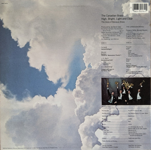 The Canadian Brass : High, Bright, Light And Clear (The Glory Of Baroque Brass) (LP, Album)