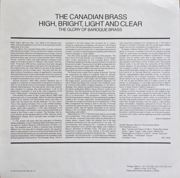 The Canadian Brass : High, Bright, Light And Clear (The Glory Of Baroque Brass) (LP, Album)