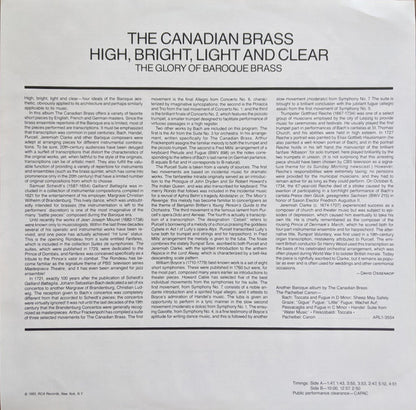 The Canadian Brass : High, Bright, Light And Clear (The Glory Of Baroque Brass) (LP, Album)