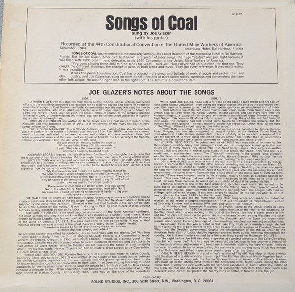 Joe Glazer : Songs of Coal - Joe Glazer Sings at the 1964 United Mine Workers of America Convention (LP)