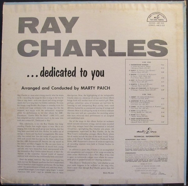 Ray Charles : ...Dedicated To You (LP, Album)