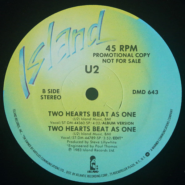 U2 : Two Hearts Beat As One (12", Single, Promo)
