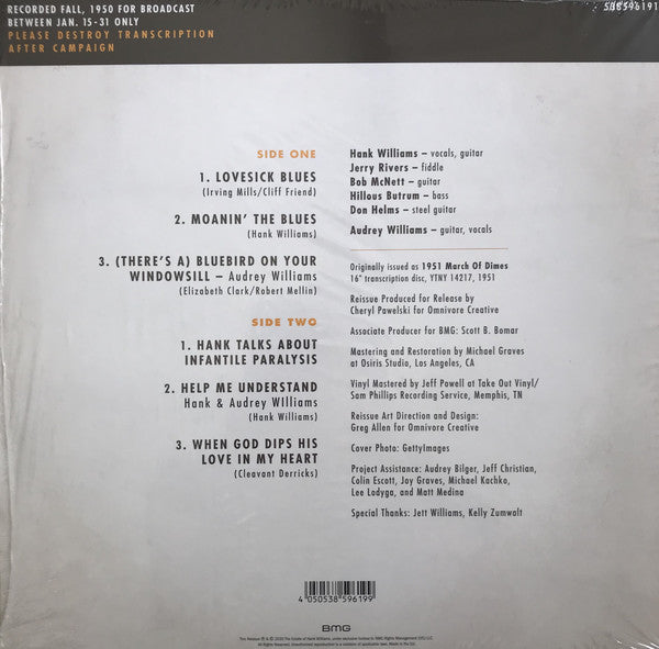 Hank Williams With His Drifting Cowboys With Audrey Williams (2) : 1951 March Of Dimes (10", EP, RSD, Ltd, Red)
